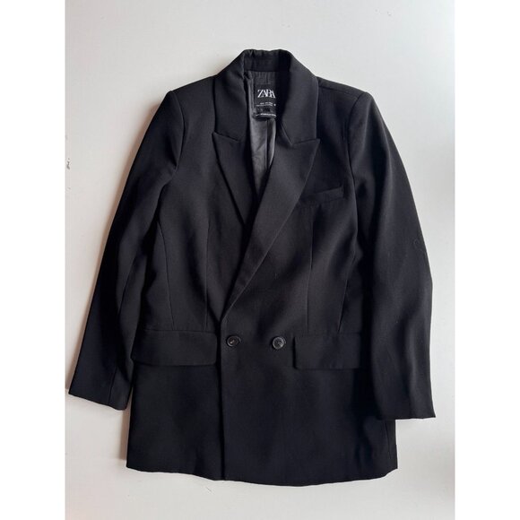 ZARA Black Crepe Double Breasted Oversized Cocoon Blazer Suit Jacket, Size M - Picture 5 of 13
